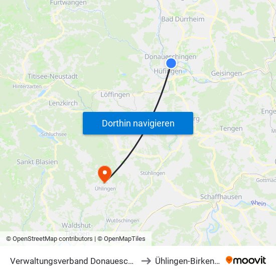 Verwaltungsverband Donaueschingen to Ühlingen-Birkendorf map
