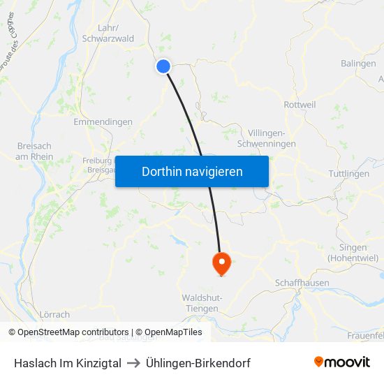Haslach Im Kinzigtal to Ühlingen-Birkendorf map