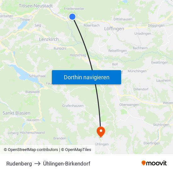 Rudenberg to Ühlingen-Birkendorf map
