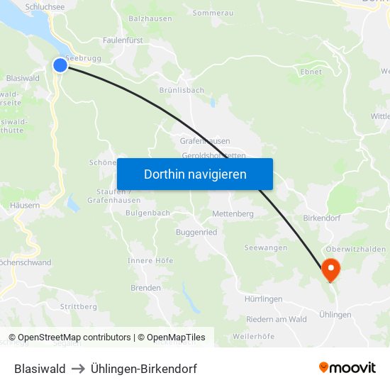 Blasiwald to Ühlingen-Birkendorf map