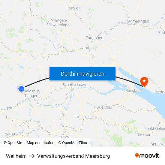 Weilheim to Verwaltungsverband Meersburg map