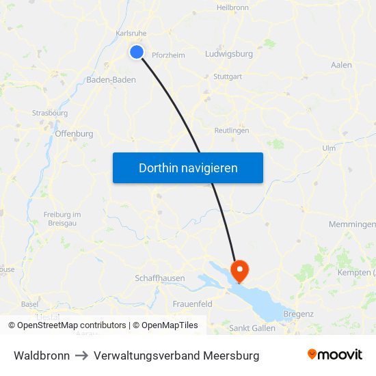 Waldbronn to Verwaltungsverband Meersburg map