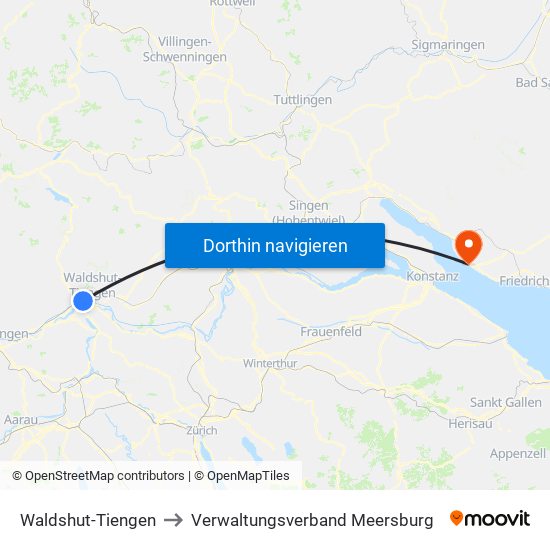 Waldshut-Tiengen to Verwaltungsverband Meersburg map