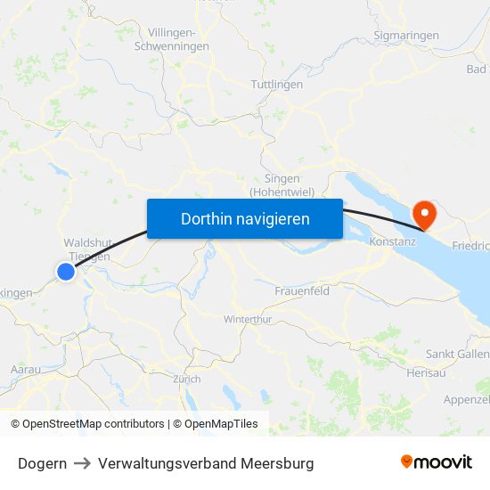 Dogern to Verwaltungsverband Meersburg map