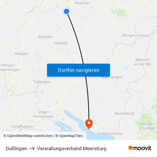 Dußlingen to Verwaltungsverband Meersburg map