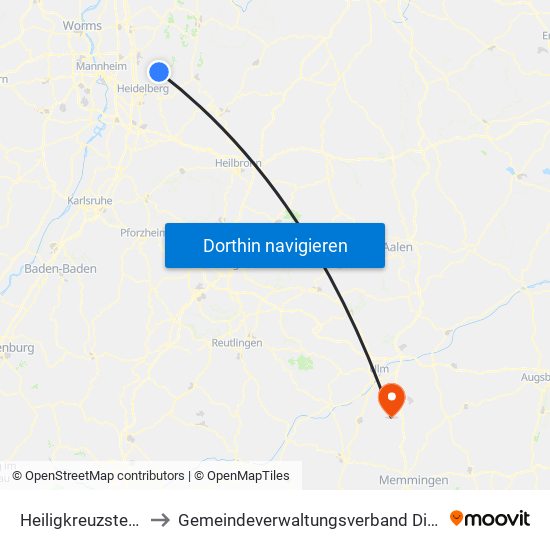 Heiligkreuzsteinach to Gemeindeverwaltungsverband Dietenheim map