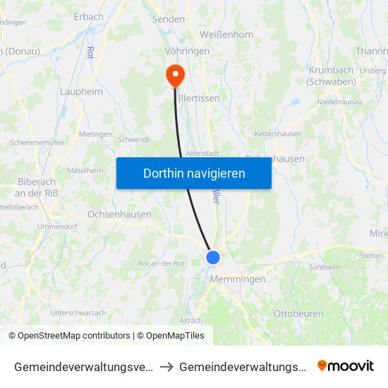 Gemeindeverwaltungsverband Rot-Tannheim to Gemeindeverwaltungsverband Dietenheim map