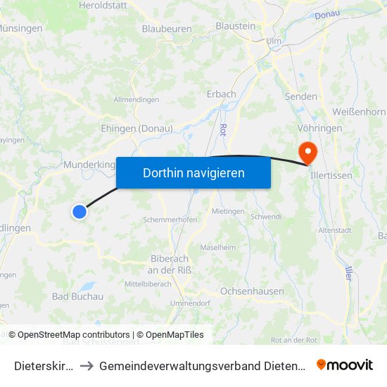 Dieterskirch to Gemeindeverwaltungsverband Dietenheim map