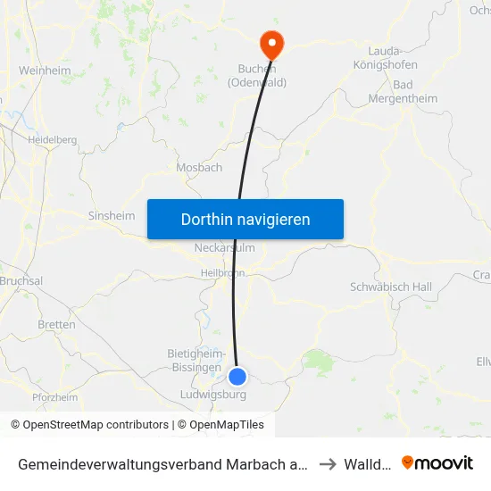 Gemeindeverwaltungsverband Marbach am Neckar to Walldürn map