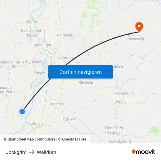 Jockgrim to Walldürn map