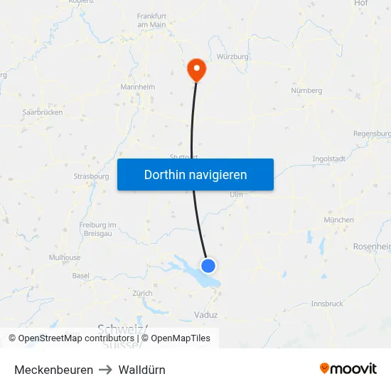 Meckenbeuren to Walldürn map
