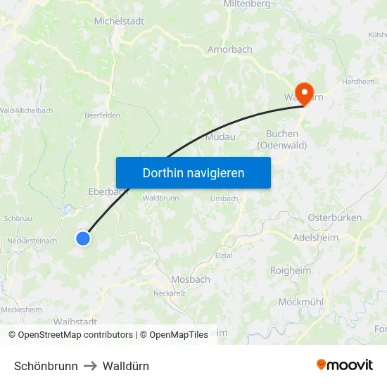 Schönbrunn to Walldürn map