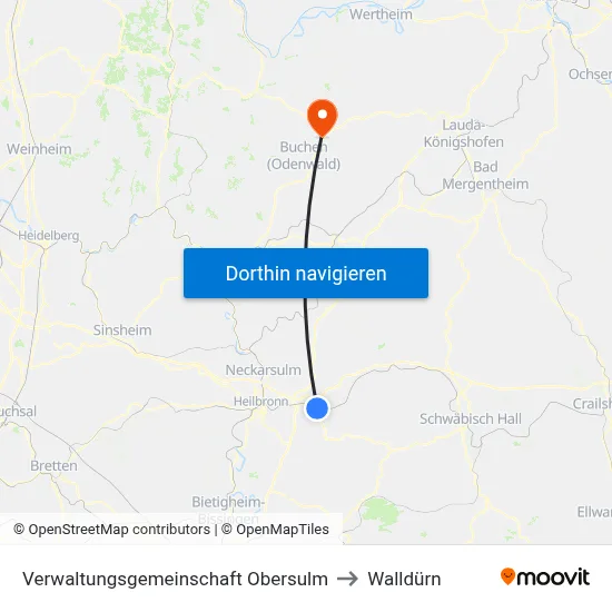 Verwaltungsgemeinschaft Obersulm to Walldürn map