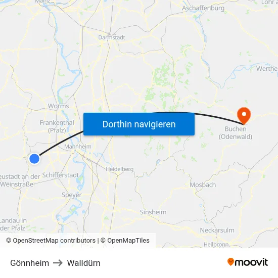Gönnheim to Walldürn map