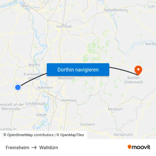 Freinsheim to Walldürn map