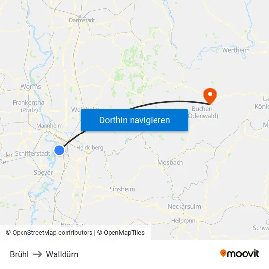 Brühl to Walldürn map
