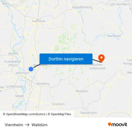 Viernheim to Walldürn map