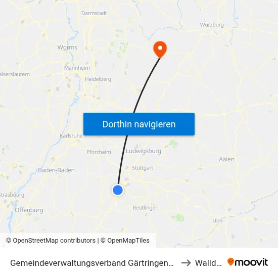 Gemeindeverwaltungsverband Gärtringen/Ehningen to Walldürn map
