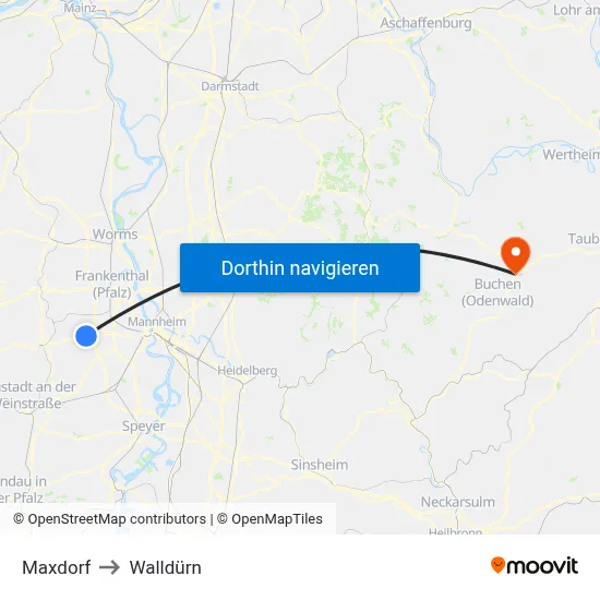 Maxdorf to Walldürn map