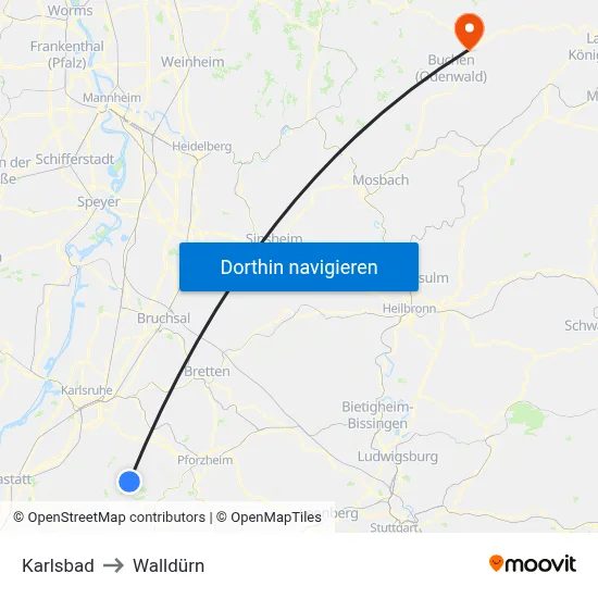 Karlsbad to Walldürn map