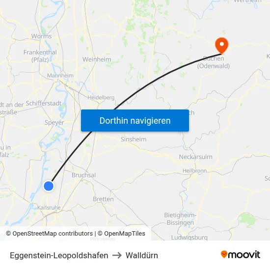 Eggenstein-Leopoldshafen to Walldürn map