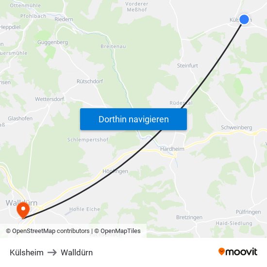 Külsheim to Walldürn map