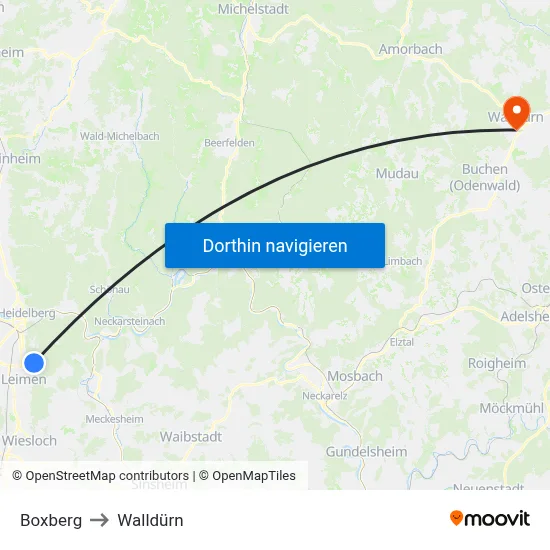 Boxberg to Walldürn map