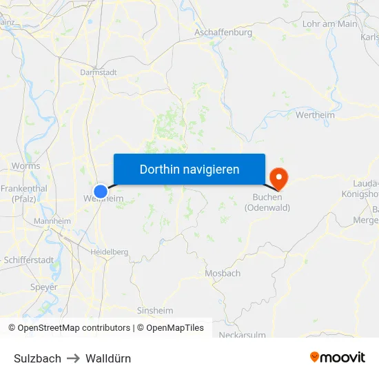 Sulzbach to Walldürn map