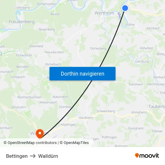Bettingen to Walldürn map