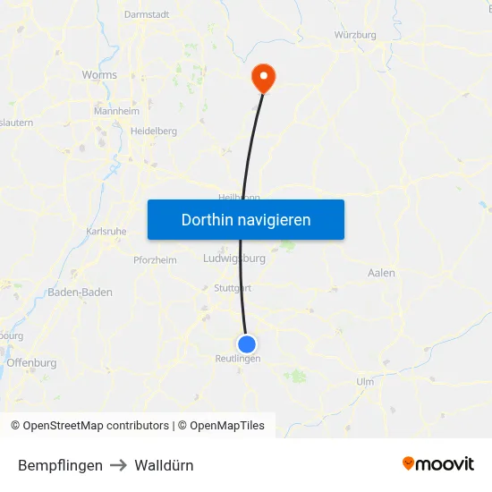 Bempflingen to Walldürn map