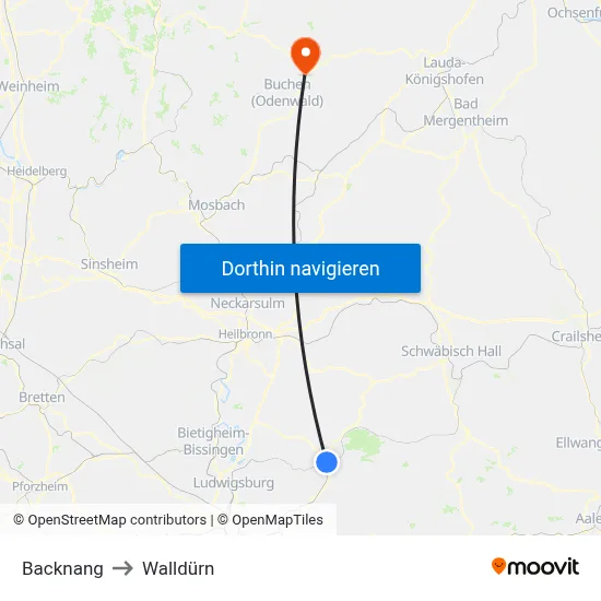Backnang to Walldürn map