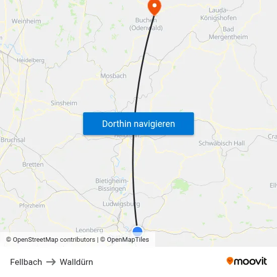 Fellbach to Walldürn map