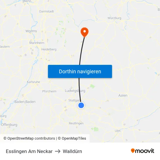 Esslingen Am Neckar to Walldürn map
