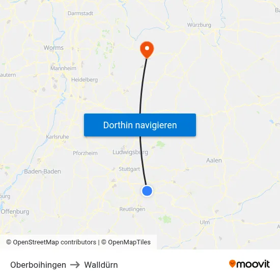 Oberboihingen to Walldürn map