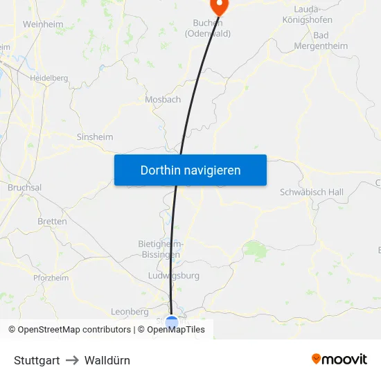 Stuttgart to Walldürn map