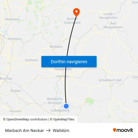 Marbach Am Neckar to Walldürn map