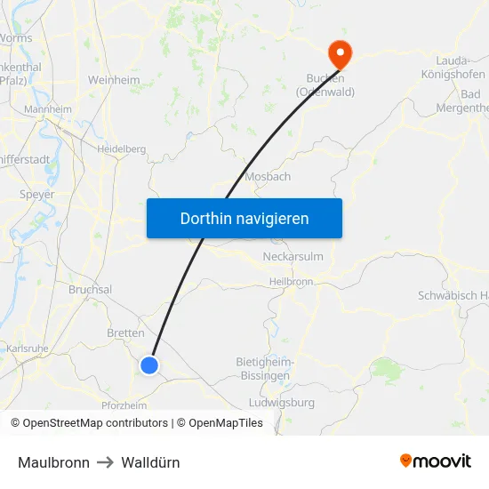 Maulbronn to Walldürn map