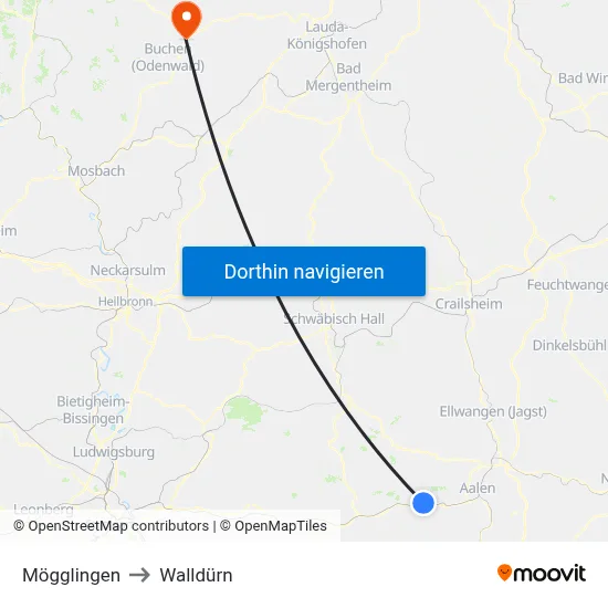 Mögglingen to Walldürn map
