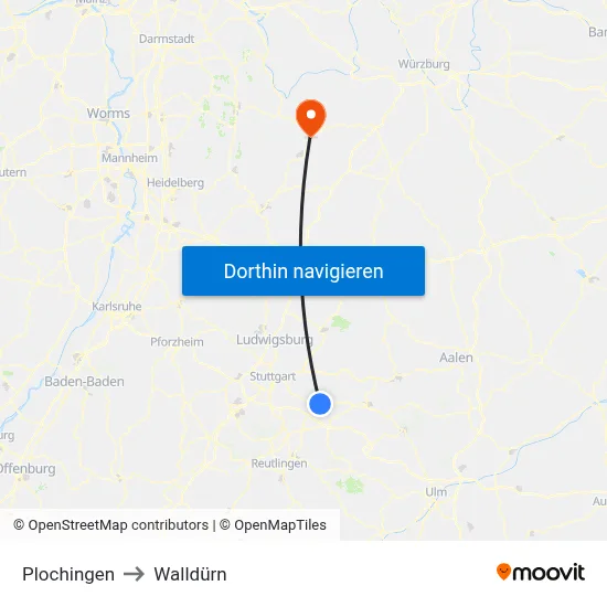 Plochingen to Walldürn map