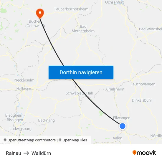 Rainau to Walldürn map