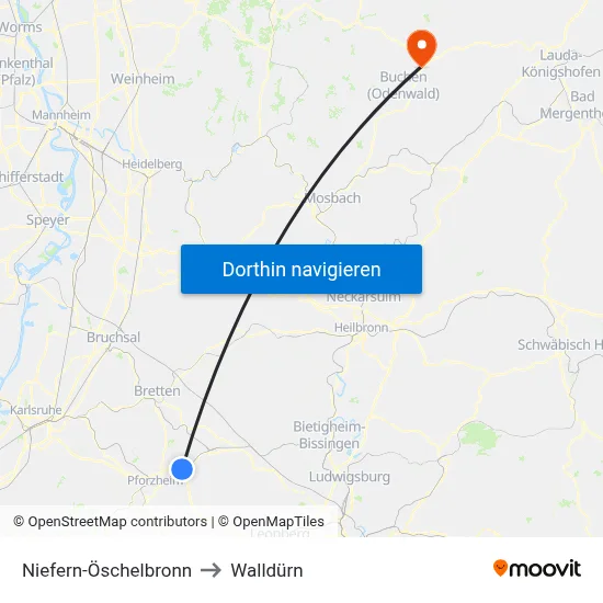 Niefern-Öschelbronn to Walldürn map