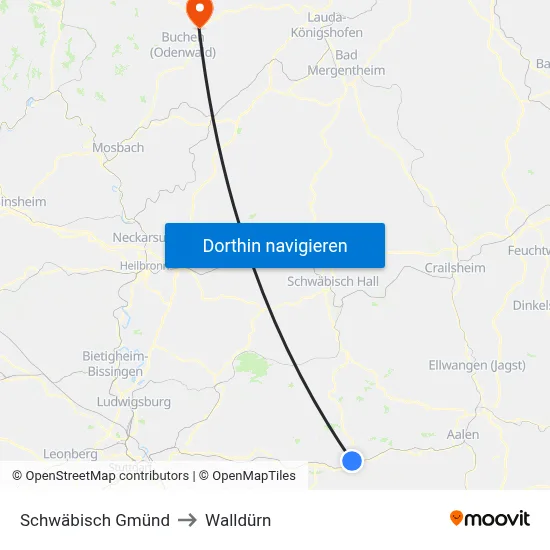 Schwäbisch Gmünd to Walldürn map