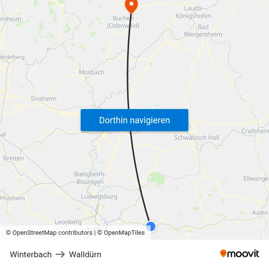 Winterbach to Walldürn map