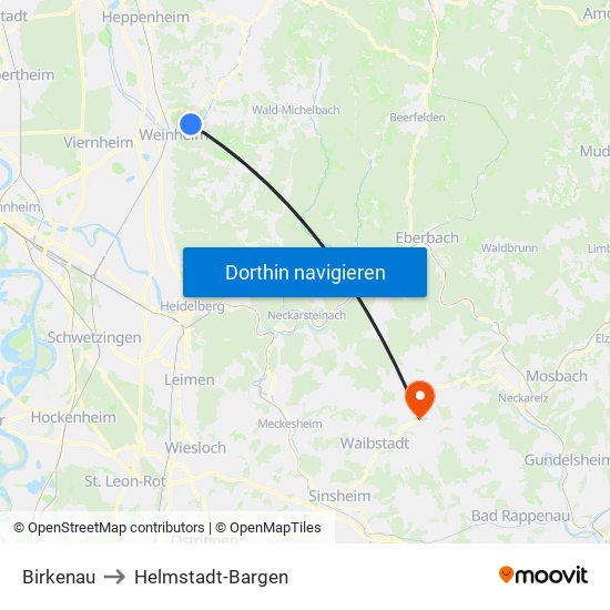 Birkenau to Helmstadt-Bargen map