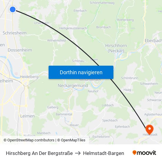 Hirschberg An Der Bergstraße to Helmstadt-Bargen map