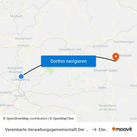 Vereinbarte Verwaltungsgemeinschaft Der Stadt Freiberg am Neckar to Ellenberg map