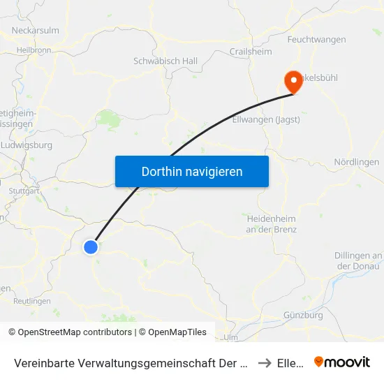 Vereinbarte Verwaltungsgemeinschaft Der Stadt Kirchheim Unter Teck to Ellenberg map