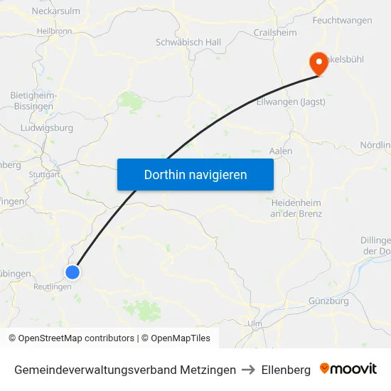 Gemeindeverwaltungsverband Metzingen to Ellenberg map