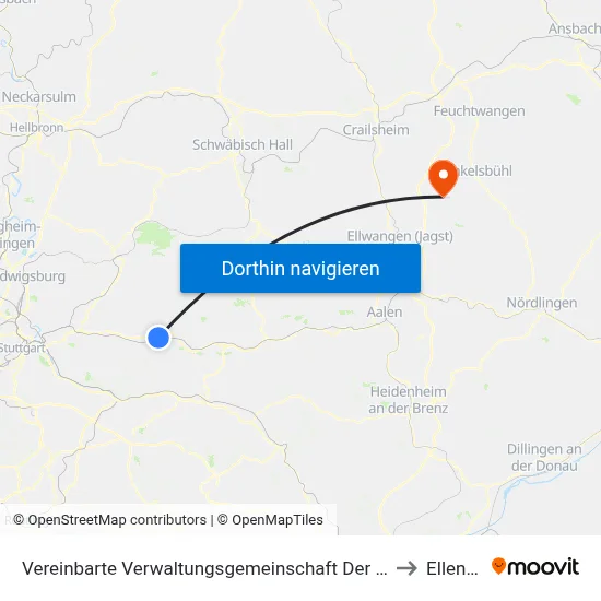 Vereinbarte Verwaltungsgemeinschaft Der Stadt Schorndorf to Ellenberg map