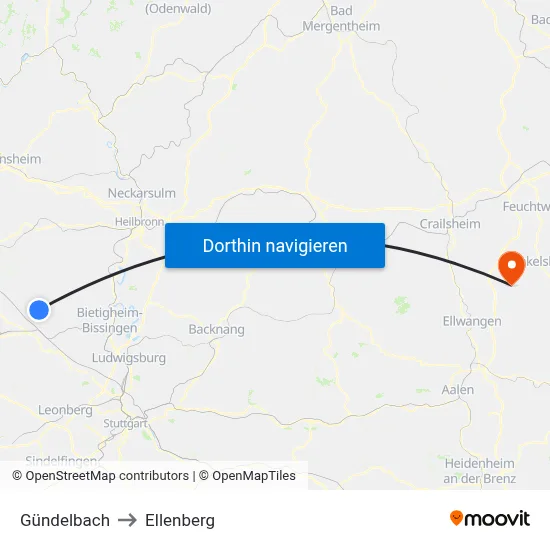 Gündelbach to Ellenberg map